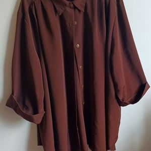 3x Brylane Women's Collection long sleeve button up brown shirt